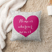 家は-ハートおよびダマスク織お母さんがあるところはどこでもです クッション (ブランケット)