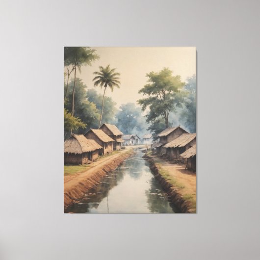家や木のある水路 キャンバスプリント (正面)
