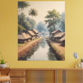 家や木のある水路 キャンバスプリント (インサイチュ (リビング))