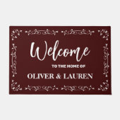 家エレガントカスタムへようこそ |マルーン ドアマット (正面)