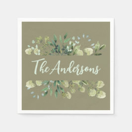 家エレガント名ボタニ離れームグリーン スタンダードカクテルナプキン