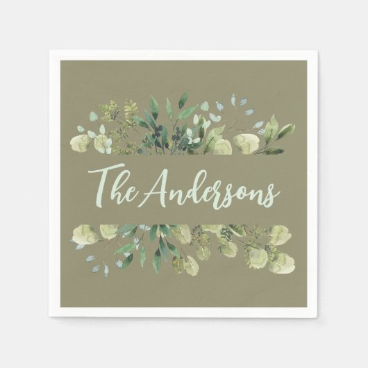 家エレガント名ボタニ離れームグリーン スタンダードカクテルナプキン (正面)