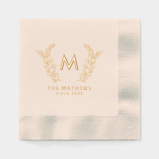 家エレガント族植物単品図と名前金ゴールド 箔ナプキン (正面)