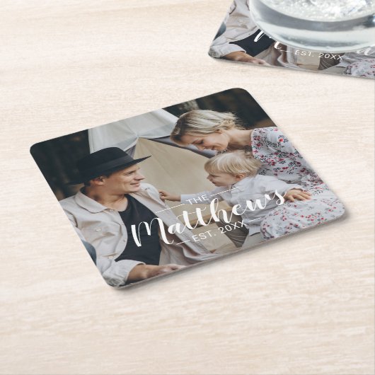 家カスタム名と定年写真 スクエアペーパーコースター (アングル)