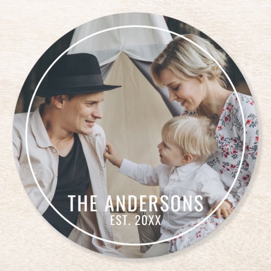 家カスタム名と定年写真 ラウンドペーパーコースター (正面)