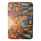 家カラフルと秋の木 バスマット (正面縦)