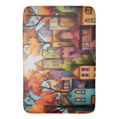 家カラフルと秋の木 バスマット (正面縦)