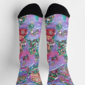家カラフルや木のあるクリスマスの村 ソックス (上部)