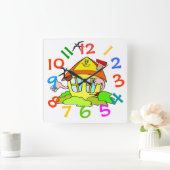 家カラフルテーマキッズルームウォールクロック スクエア壁時計 (ホーム)