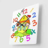 家カラフルテーマキッズルームウォールクロック スクエア壁時計 (傾斜)