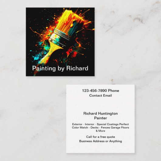 家クール絵を描の名刺ユニーク スクエア名刺 (正面/裏面)