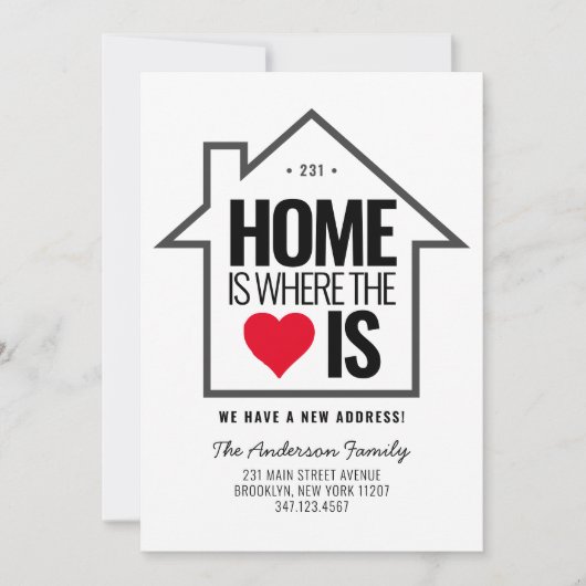 家スタイリッシュ内のハート変更の新しい住所の移動 案内状 (正面)