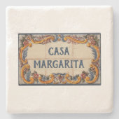 家スペインのの看板(文字のカスタマイズ可能) ストーンコースター (正面)