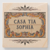 家スペインのの看板(文字のカスタマイズ可能) ストーンコースター (正面)