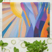 家モダンと木のある丘の上のアートの日の出 キッチンタオル (折り畳み)