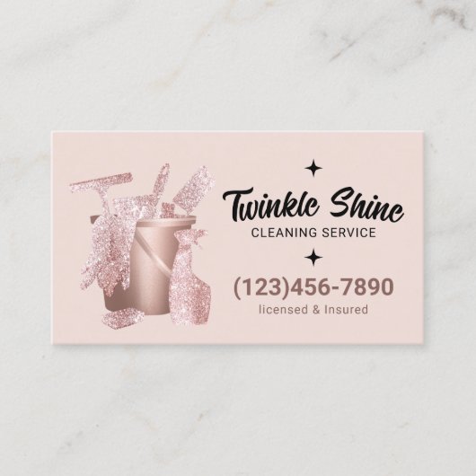 家モダン内清掃サービス赤面ピンク 名刺 (正面)