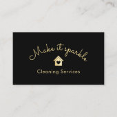 家モダン内清掃サービス金ゴールドスパークルブラック 名刺 (正面)
