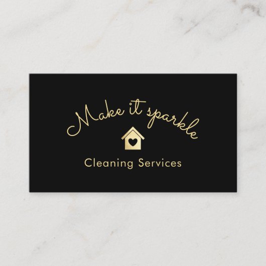 家モダン内清掃サービス金ゴールドスパークルブラック 名刺 (正面)