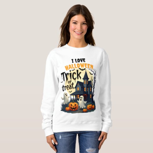 家不気味のシーンでハロウィン幽霊のよく出るの夜 スウェットシャツ (正面フル)