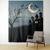 家不気味付きハロウィン幽霊のよく出る背景 タペストリー (インサイチュ)