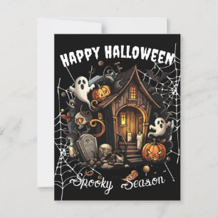 🎃家不気味幽霊のよく出る葉書 – 黒👻🕷️ ポストカード