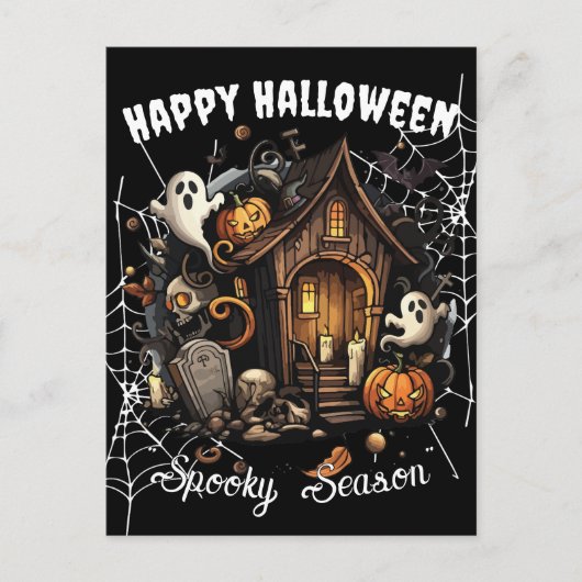 🎃家不気味幽霊のよく出る葉書 – 黒👻🕷️ ポストカード (正面)