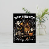 🎃家不気味幽霊のよく出る葉書 – 黒👻🕷️ 箔シーズンポストカード (立ち正面)