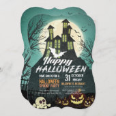 家不気味幽霊のよく出る衣装夜空ハロウィーン 招待状 (正面/裏面)