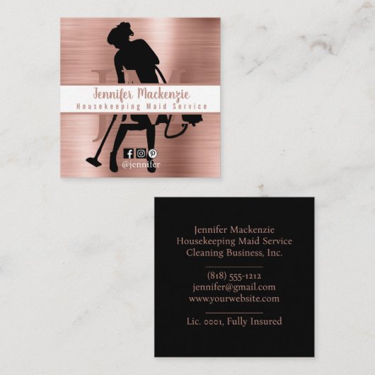 家事メイドサービス清掃バラ金ゴールド スクエア名刺 (正面/裏面)