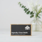 家保のロゴ |レザー |木製トリム 名刺 (スタンド正面)