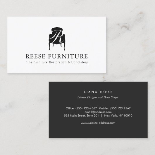 家具の修復と室内装飾用モノグラムロゴ 名刺 (正面/裏面)