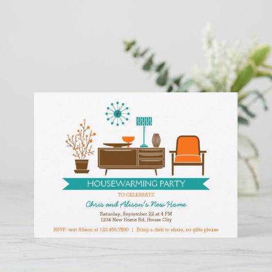 家具モダン引っ越し祝いパーティーパーティの招待状 招待状 (スタンド正面)