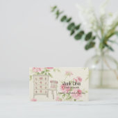 家具色彩の鮮やか花飾り椅子ピンクのバラ 名刺 (スタンド正面)