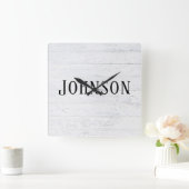 家名を付けた白塗りの木材 スクエア壁時計 (ホーム)