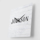 家名を付けた白塗りの木材 スクエア壁時計 (傾斜)