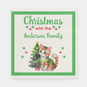 家名ネコの木グリーンレッドクリスマス スタンダードランチョンナプキン (正面)