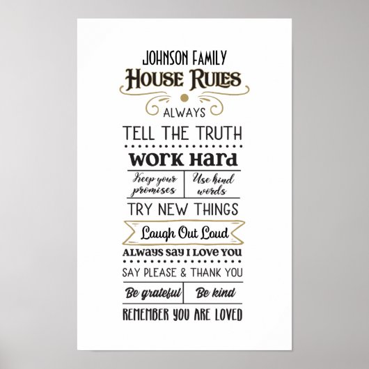 家名付きハウスルール黒金ゴールド ポスター (正面)