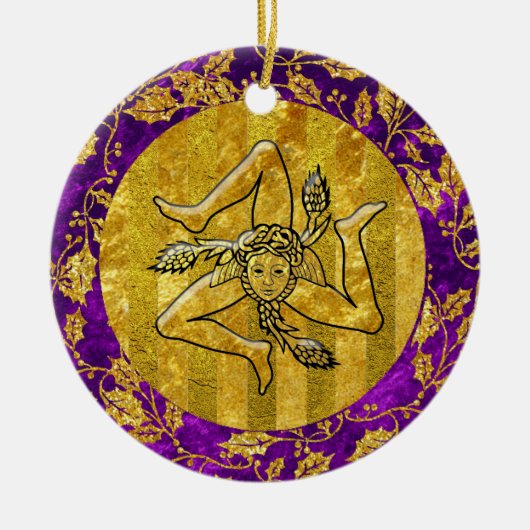 家宝のシシリアのTrinacriaの金ゴールドの紫色 セラミックオーナメント (正面)