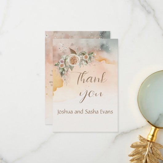 家宝ヴィンテージアイボリーバラ水の色結婚の サンキューカード (正面/裏面インサイチュ)