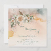 家宝ヴィンテージアイボリーバラ水の色結婚の 招待状 (正面)