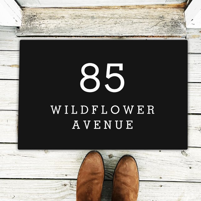 家屋番号通り名アドレスモダンブラック ドアマット (クリエイターアップロード済み)