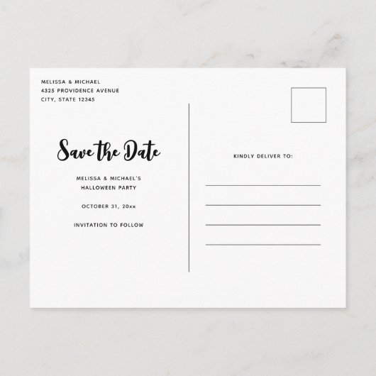 家幽霊のよく出るとカボチャのハロウィーン日付を保存 インビテーションポストカード (裏面)