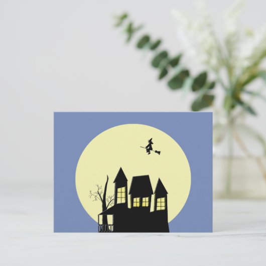 家幽霊のよく出ると魔女飛んでいるカード ポストカード (スタンド正面)