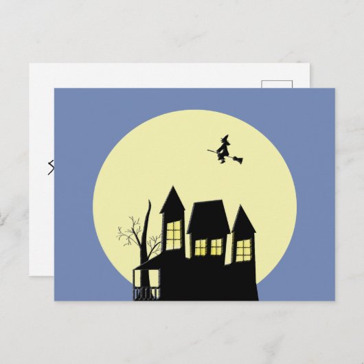家幽霊のよく出ると魔女飛んでいるカード ポストカード (正面/裏面)