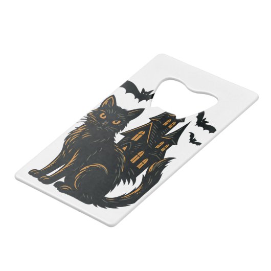 家幽霊のよく出ると黒猫 クレジットカード栓抜き (正面アングル)