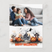 家幽霊のよく出るカボチャの魔女の家族の写真 ポストカード (正面)