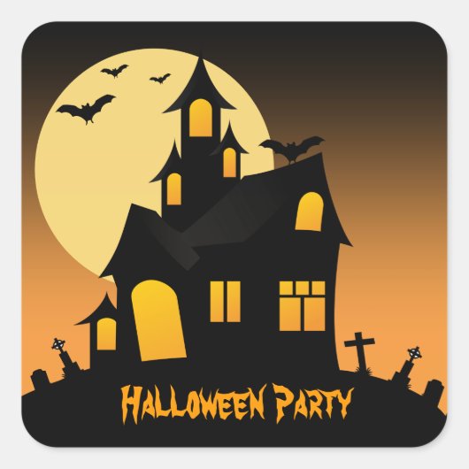 家幽霊のよく出るハローウィンパーティシール スクエアシール (正面)