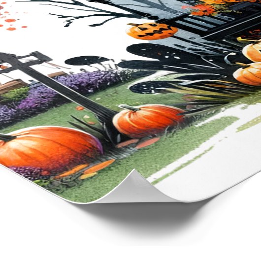 家幽霊のよく出るハローウィンパーティ標識 ポスター (角)