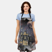 家幽霊のよく出る屋 |不気味満月の木とこうもり エプロン (着用した状態)