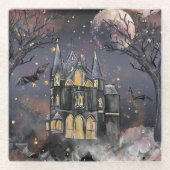 家幽霊のよく出る屋 |不気味満月の木とこうもり ガラスコースター (正面)